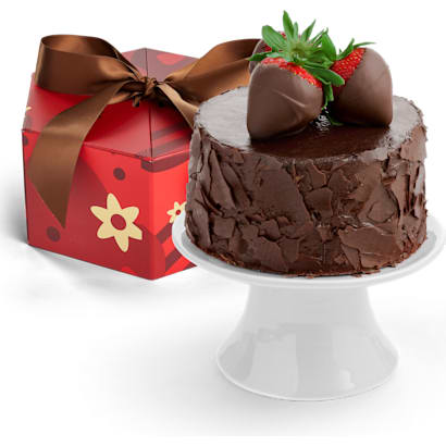 Chocolate Edible® Cake with<br>Chocolate-Covered Strawberries