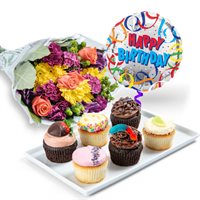 Cupcakes Flowers  Balloon Gift Set