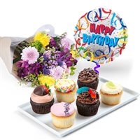 Cupcakes Flowers  Balloon Gift Set