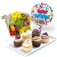 Cupcakes Flowers  Balloon Gift Set