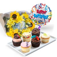 Cupcakes Flowers  Balloon Gift Set