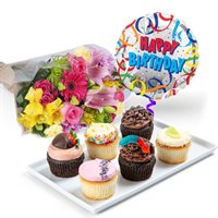 Cupcakes Flowers  Balloon Gift Set