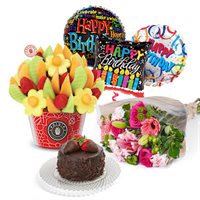 Birthday Cake Balloons  Flowers Gift Bundle