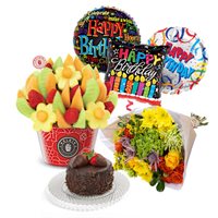 Birthday Cake Balloons  Flowers Gift Bundle