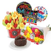 Birthday Cake Balloons  Flowers Gift Bundle
