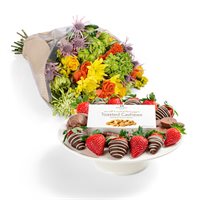 Chocolate Covered Dreams Platter  Flowers Bundle
