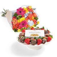 Chocolate Covered Dreams Platter  Flowers Bundle