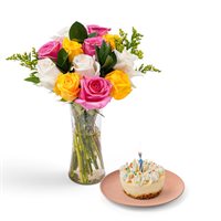 Roses  Happy Birthday Cheesecake Gift Bundle