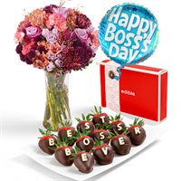 Bosss Day Berry Box Flowers  Balloon Gift Set