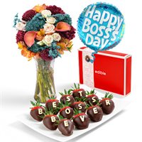 Bosss Day Berry Box Flowers  Balloon Gift Set