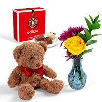 Flowers Chocolates  Cuddles Gift Set
