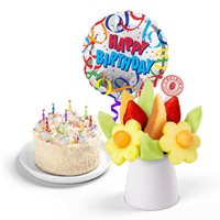 Happy Birthday Cake  Fruit Bouquet Bundle